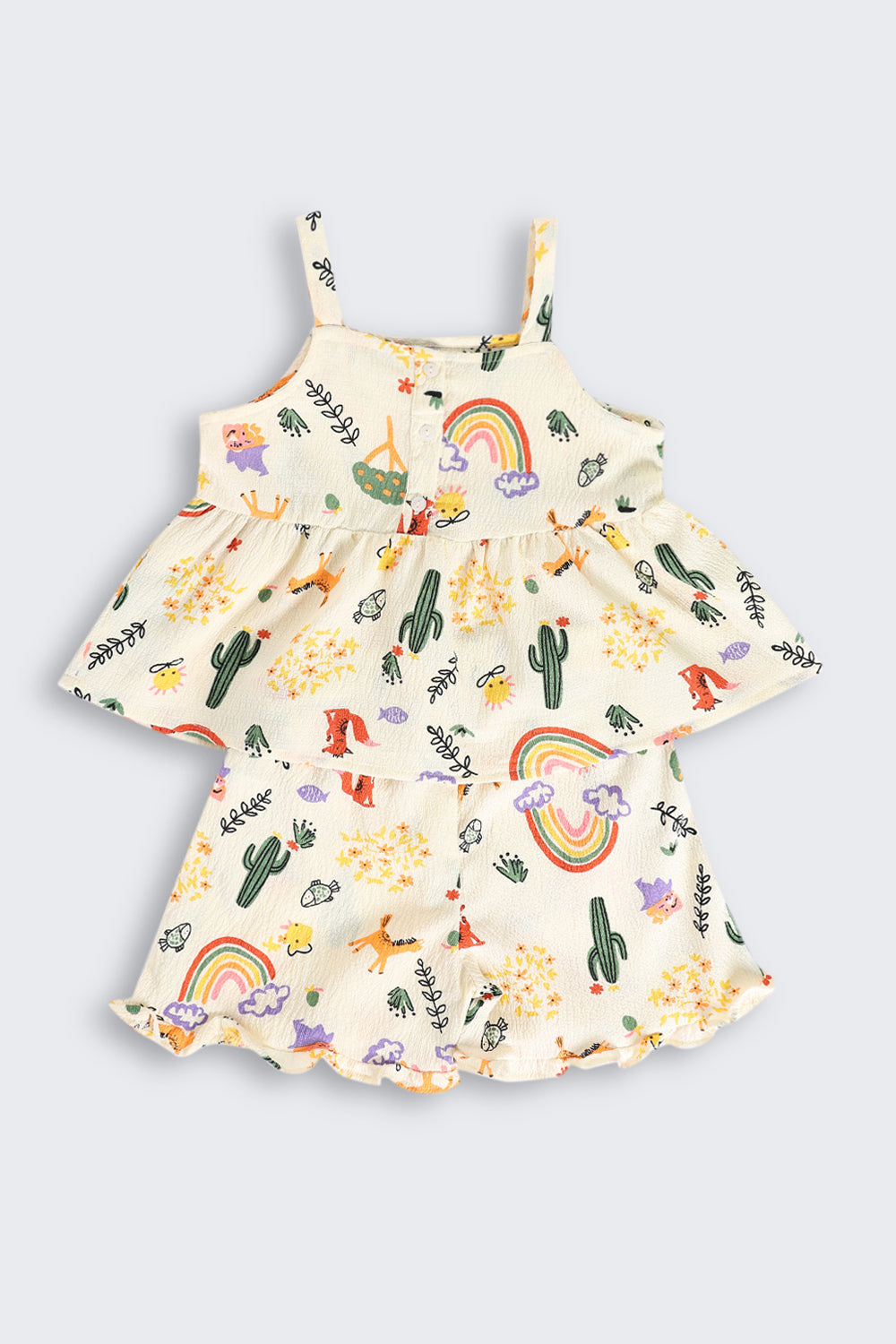 Off White Shoulder Straps Sleeves Regular Fit Co-ord Set for Girls - Image 2