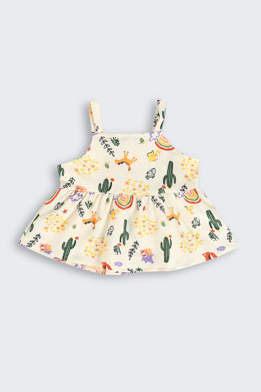 Off White Shoulder Straps Sleeves Regular Fit Co-ord Set for Girls - Image 4