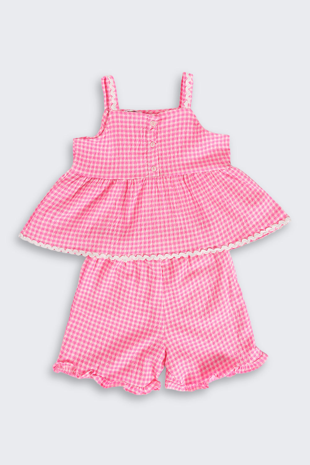 Pink Checked Shoulder Straps Co-ord Set for Girls - Image 2