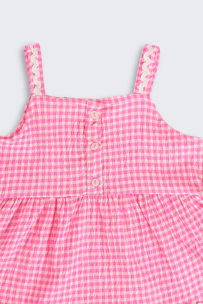 Pink Checked Shoulder Straps Co-ord Set for Girls - Image 7