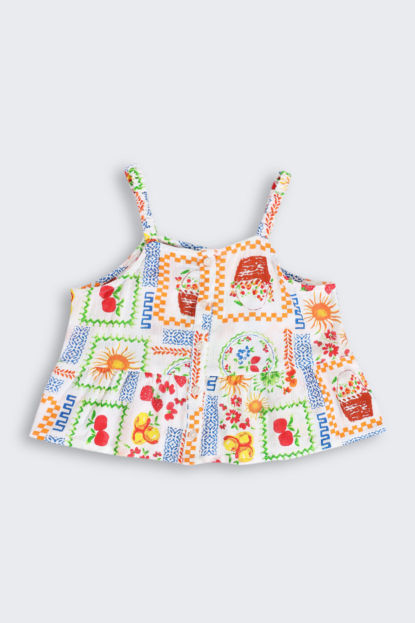 Off White All Over Printed Shoulder Straps Co-ord Set For Girls - Image 3