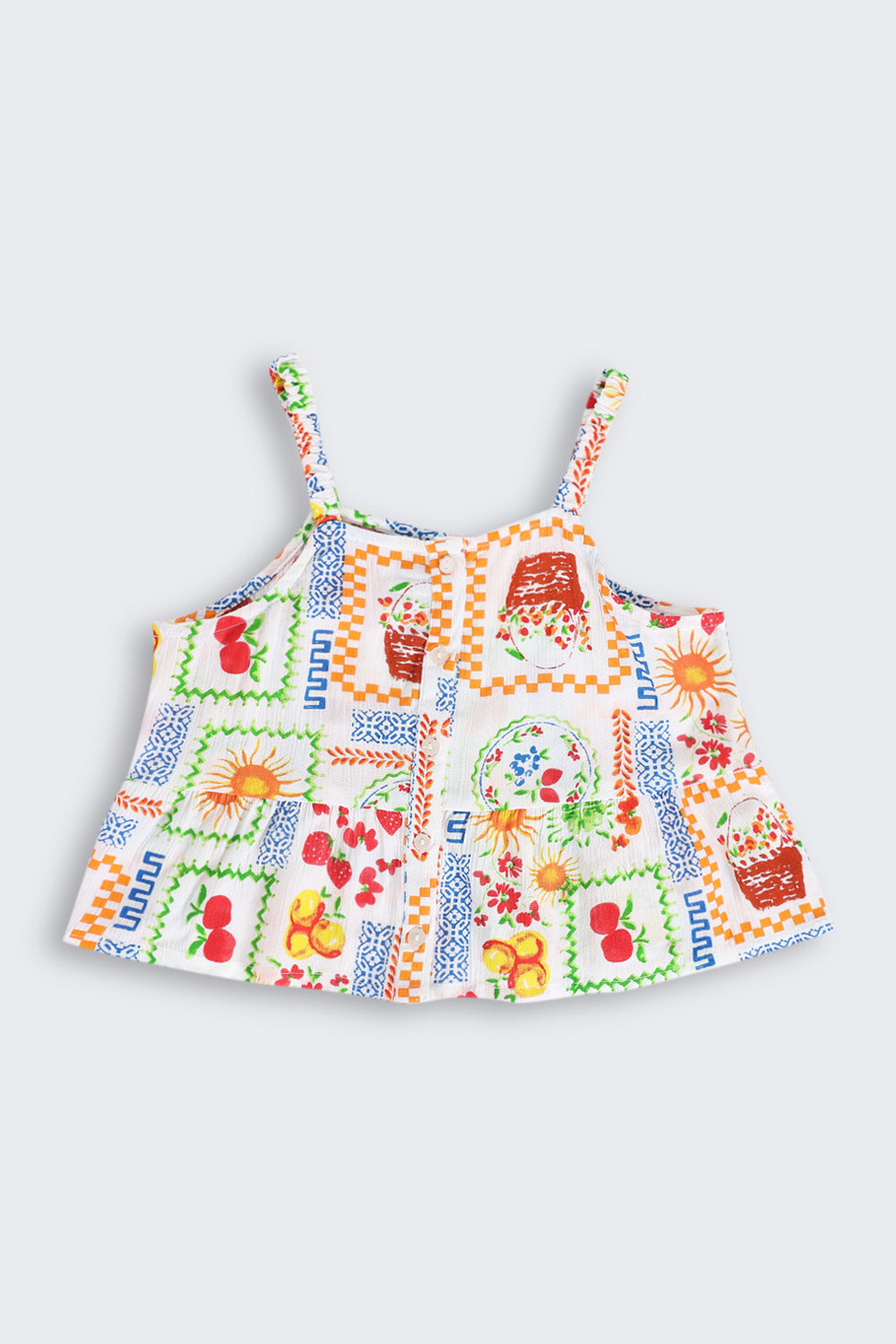 Off White All Over Printed Shoulder Straps Co-ord Set For Girls - Image 3