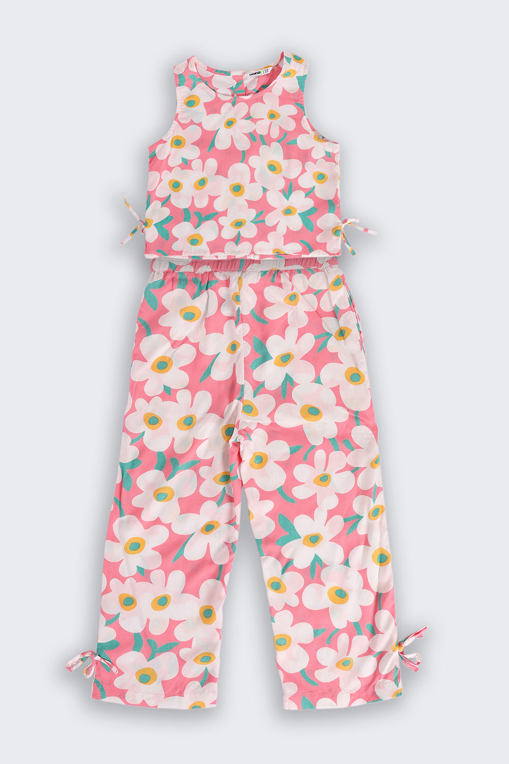 Coral Floral Printed Regular Fit Co-ord Set for Girls - Image 2