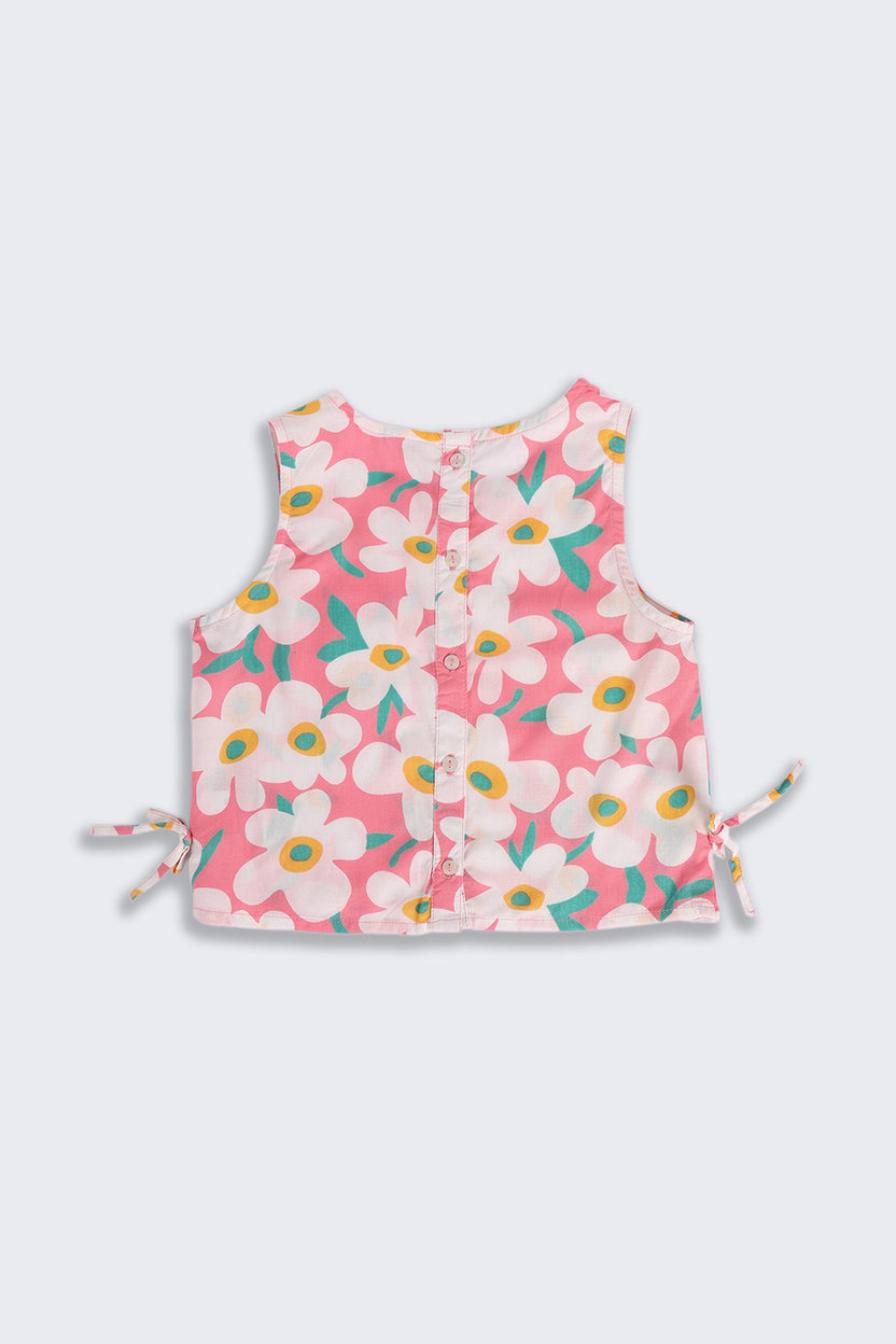 Coral Floral Printed Regular Fit Co-ord Set for Girls - Image 4