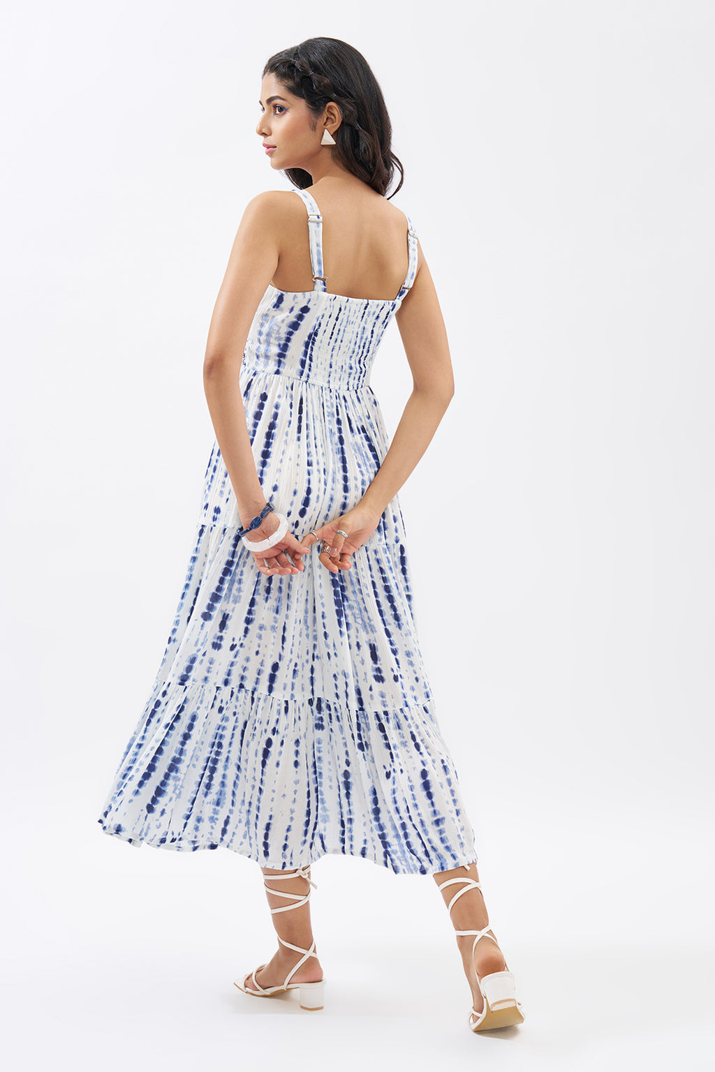 Blue Printed Sleeveless Tiered Dress for Women - Image 5