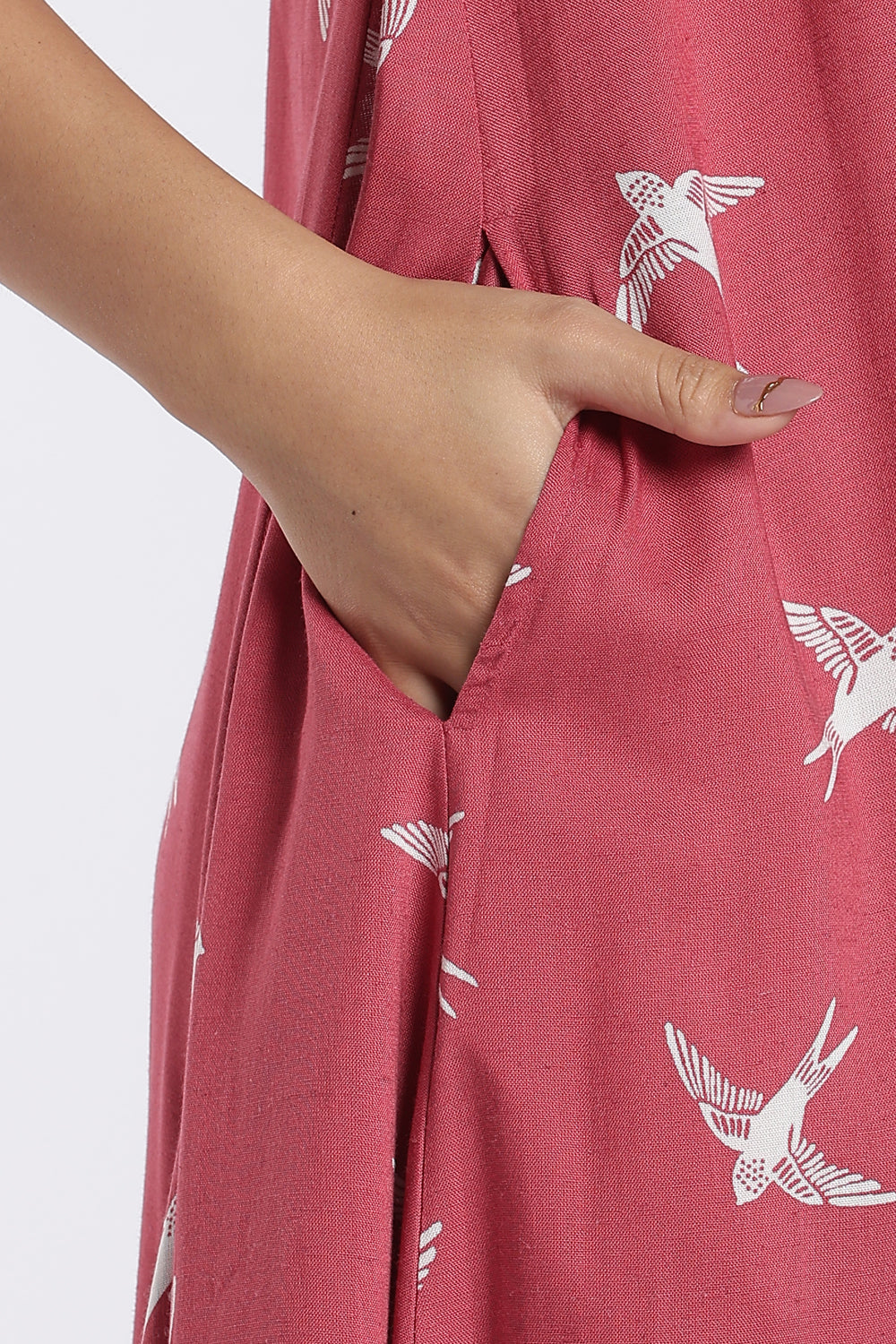 Pink Bird Print Midi Dress For Women - Image 3
