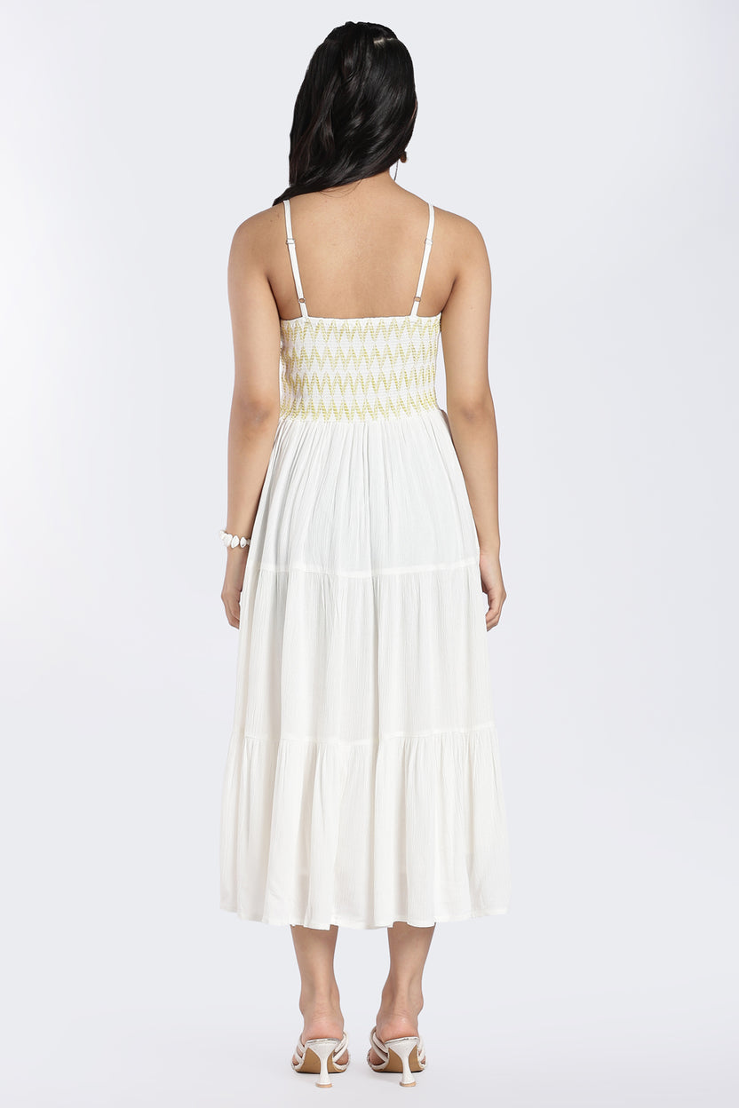 White Smocked Tiered Maxi Dress for Women - Image 5