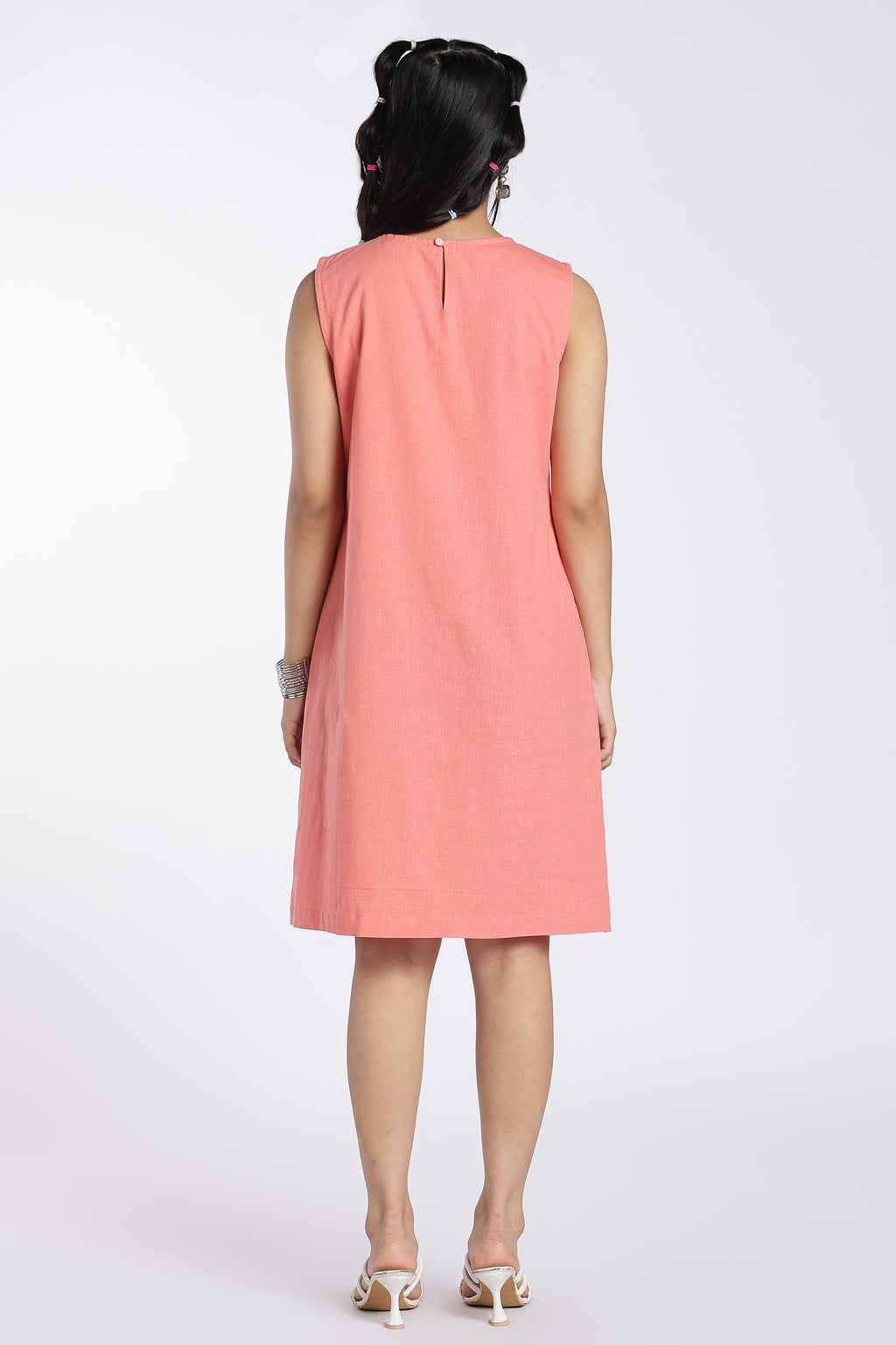 Peach Embroidered Fit Dress For Women - Image 5