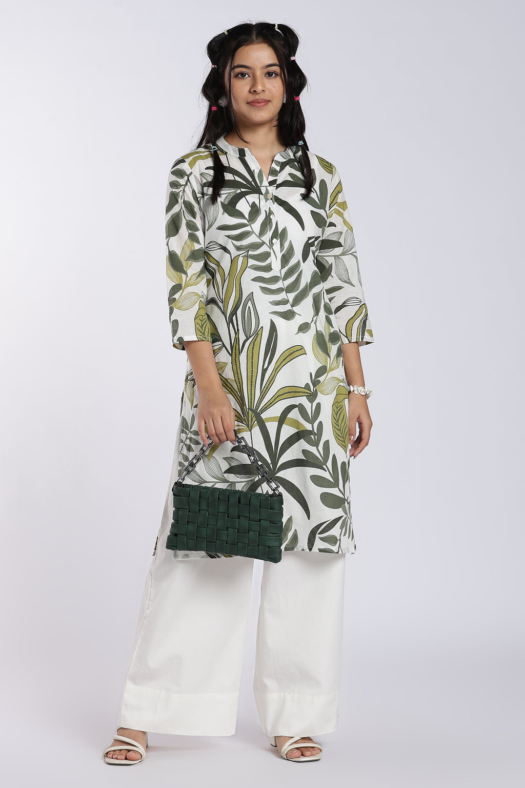 Green Botanical Straight Fit Kurta for Women - Image 1