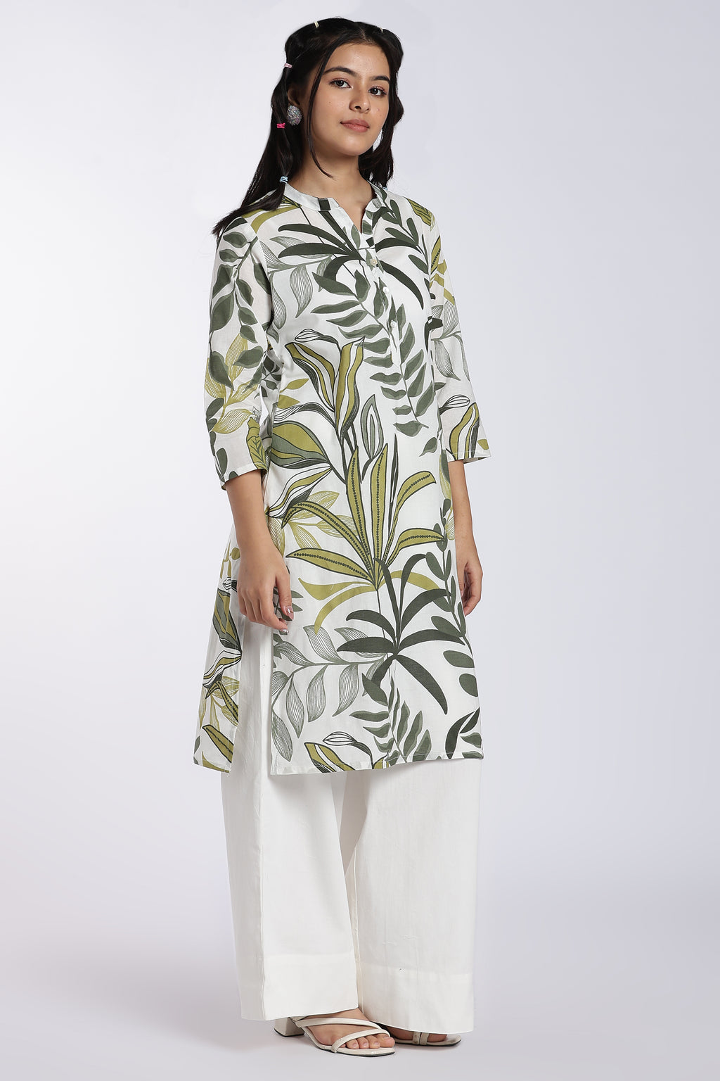 Green Botanical Straight Fit Kurta for Women - Image 4