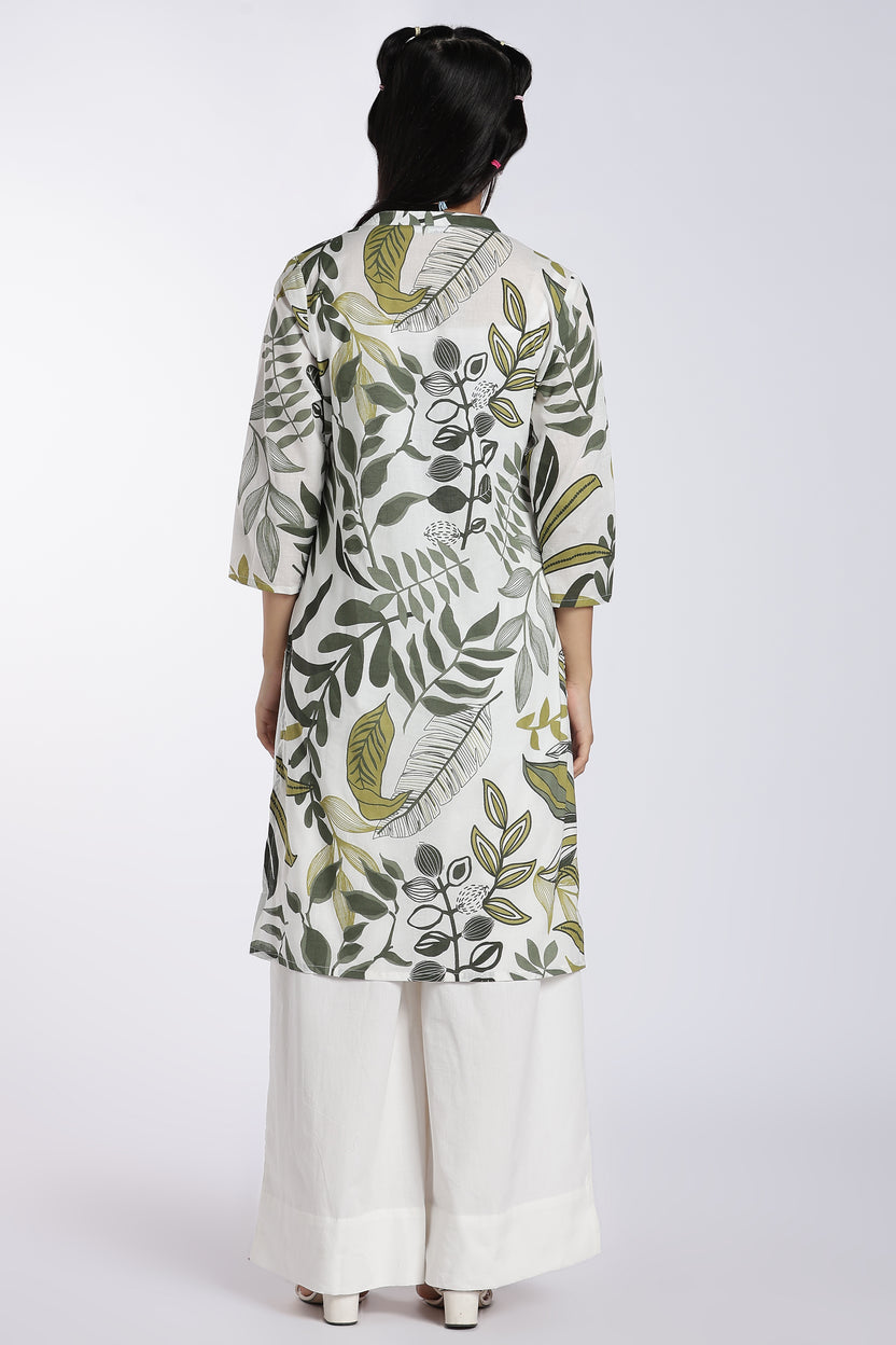 Green Botanical Straight Fit Kurta for Women - Image 5