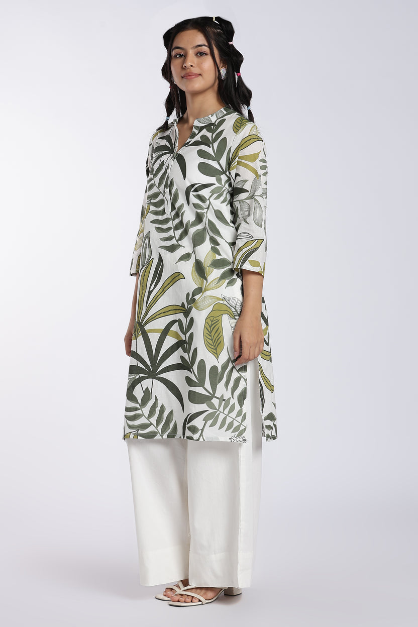 Green Botanical Straight Fit Kurta for Women - Image 6