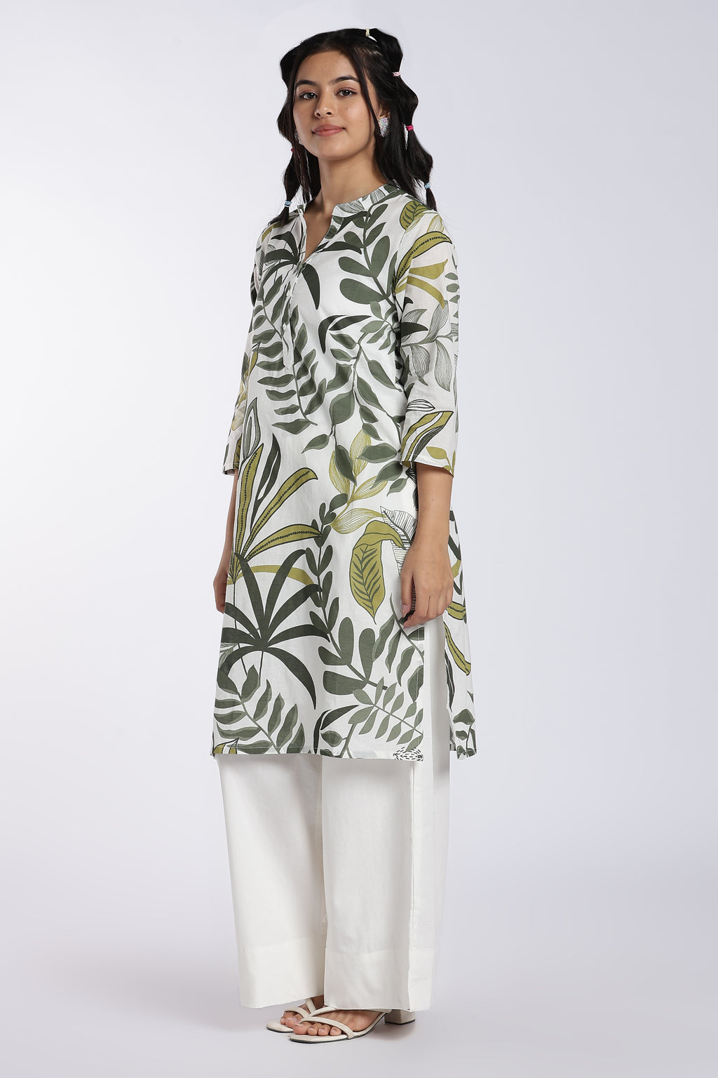 Green Botanical Straight Fit Kurta for Women - Image 6