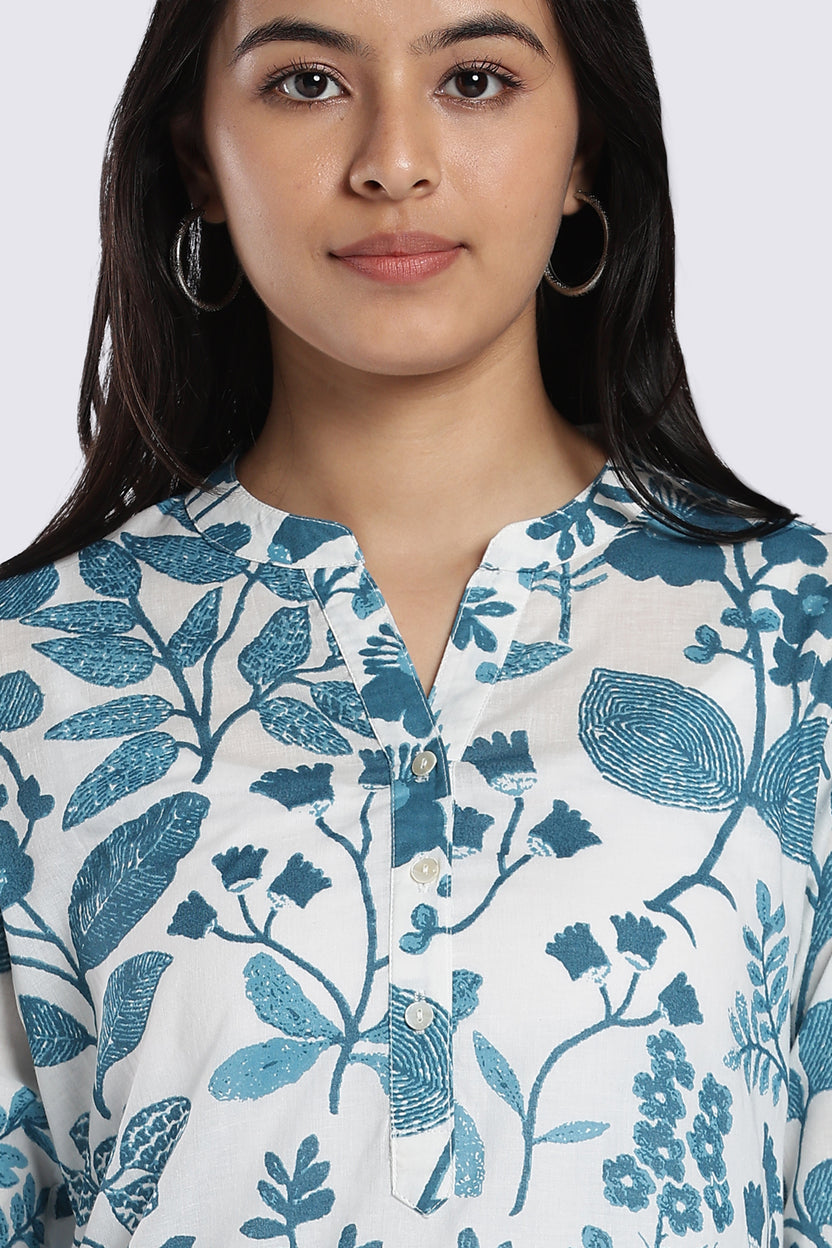 Blue Botanical Print Straight Kurta for Women - Image 7