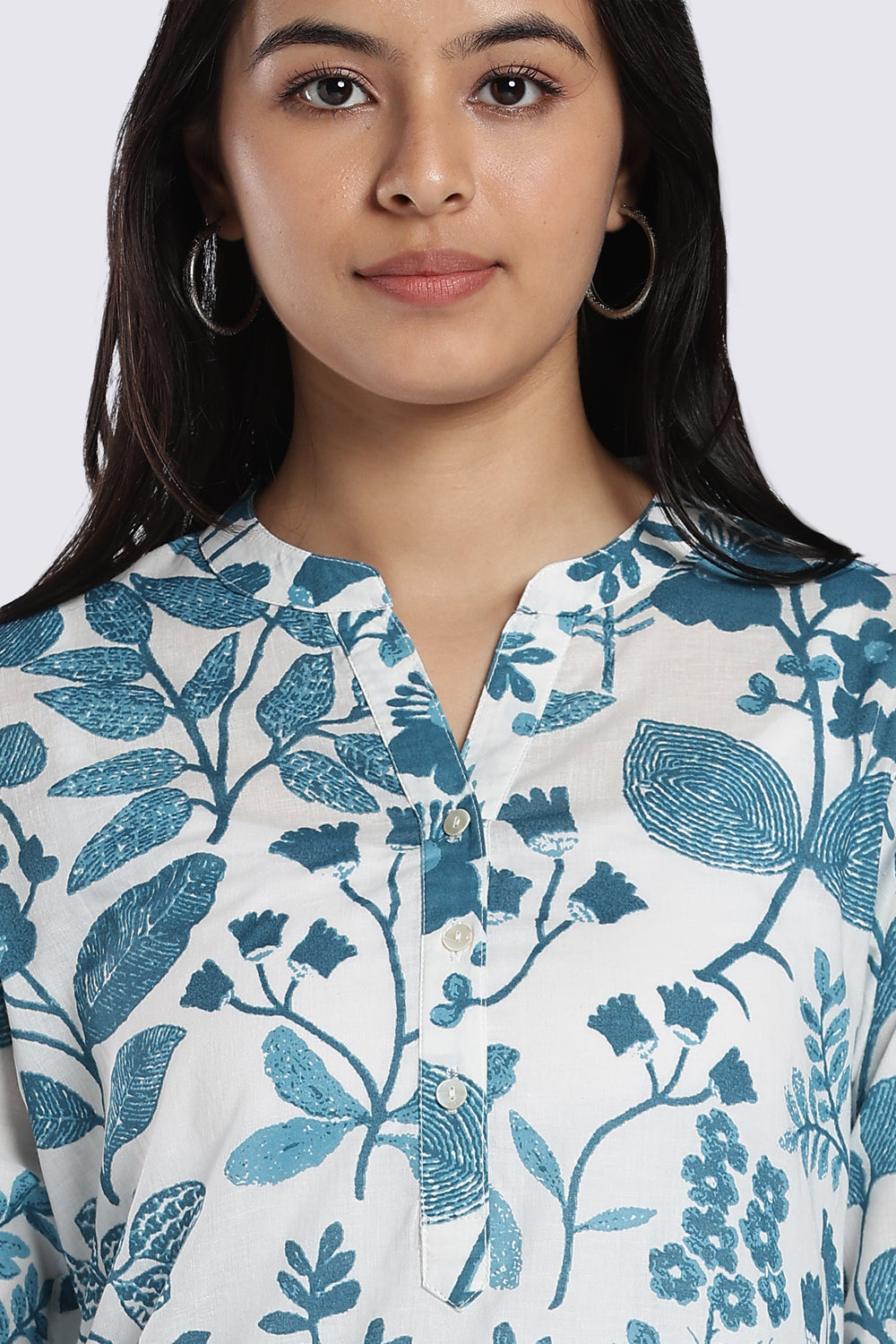 Blue Botanical Print Straight Kurta for Women - Image 3