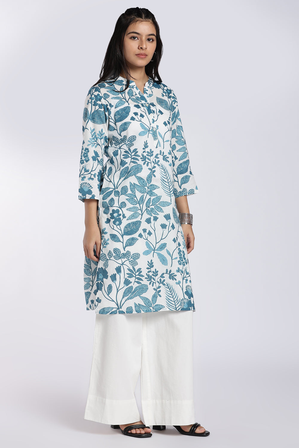 Blue Botanical Print Straight Kurta for Women - Image 4