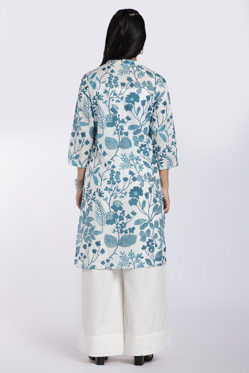 Blue Botanical Print Straight Kurta for Women - Image 5