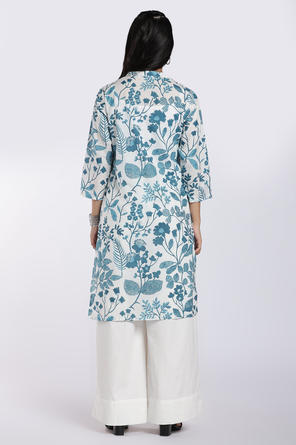Blue Botanical Print Straight Kurta for Women - Image 5