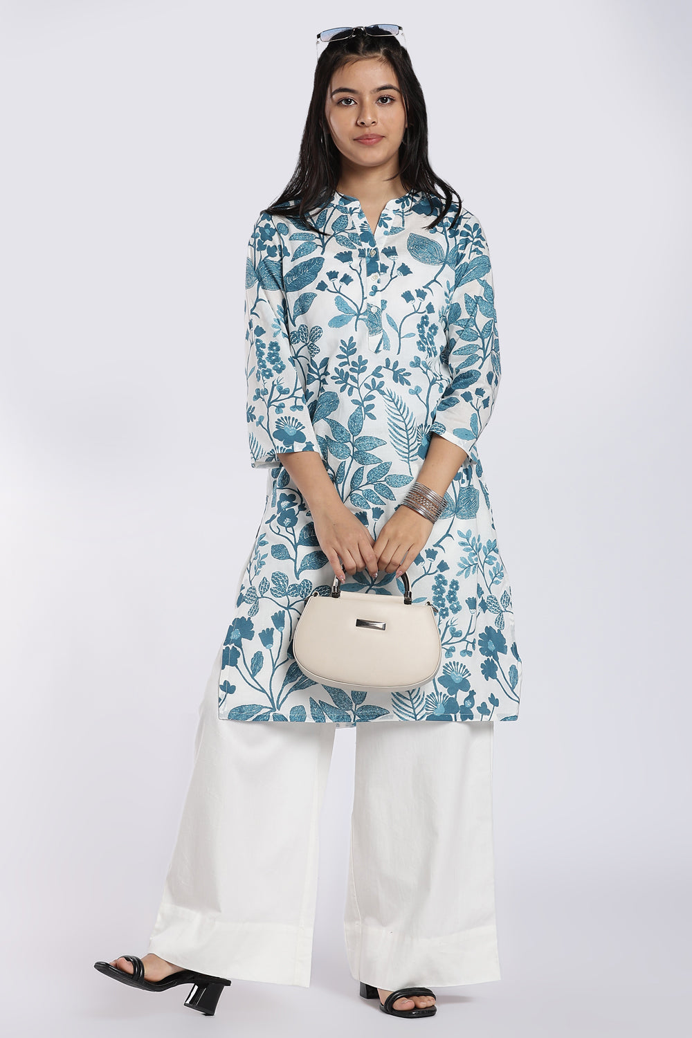 Blue Botanical Print Straight Kurta for Women - Image 6