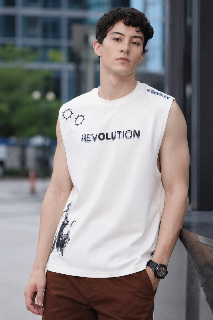 White Graphic Oversized Fit T-Shirt for Men - Image 1