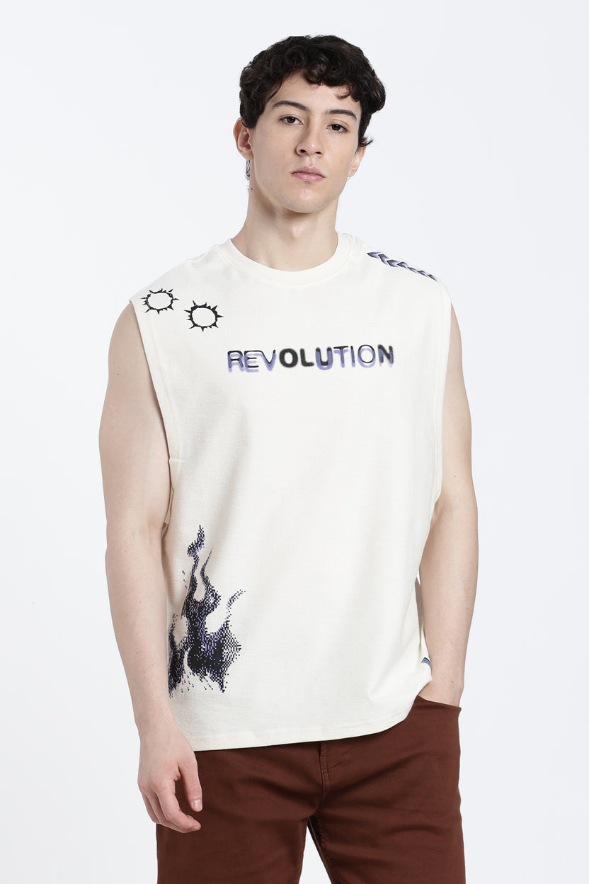 White Graphic Oversized Fit T-Shirt for Men - Image 2