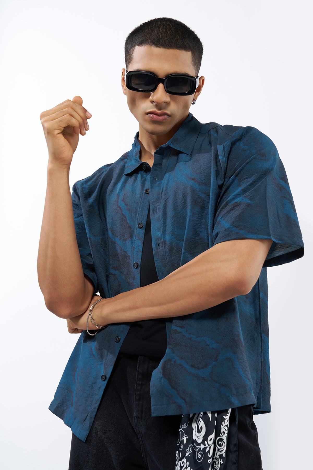 Teal All - Over Printed Regular Fit Shirt for Men - Image 1
