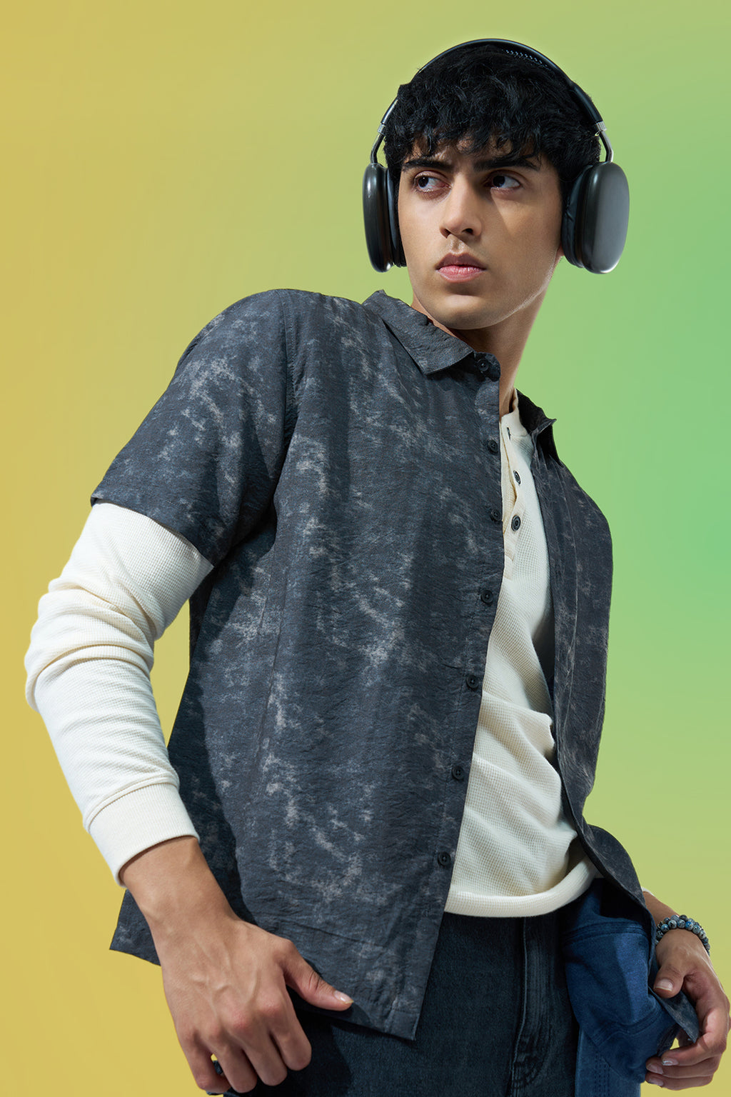 Charcoal Printed Regular Fit Casual Shirt for Men - Image 1