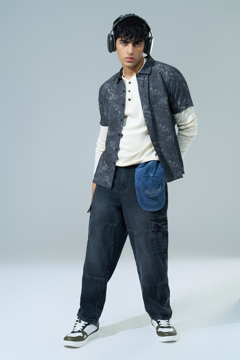 Charcoal Printed Regular Fit Casual Shirt For Men - Image 6