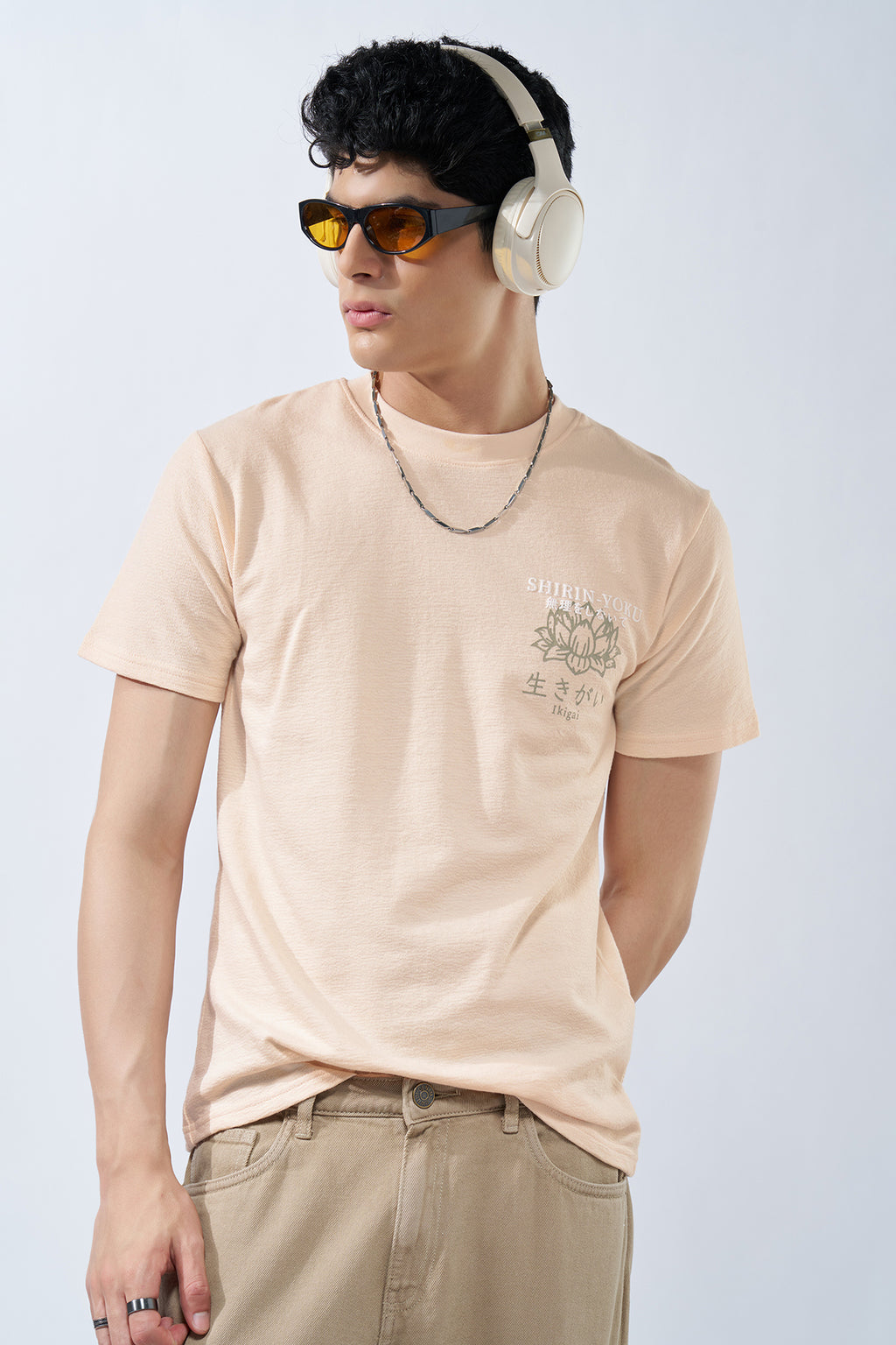 Peach Chest Graphic T-Shirt for Men - Image 1