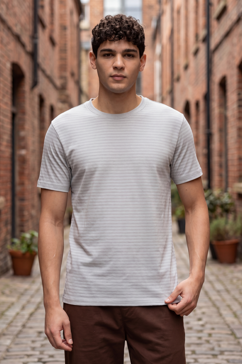 Blue Textured Regular Fit T-Shirt for Men - Image 1