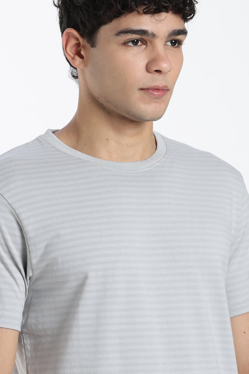 Blue Textured Regular Fit T-Shirt For Men - Image 3