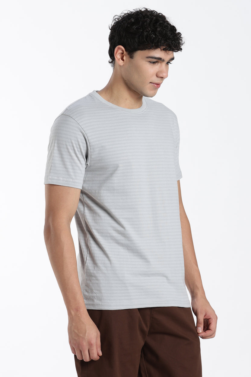 Blue Textured Regular Fit T-Shirt For Men - Image 4