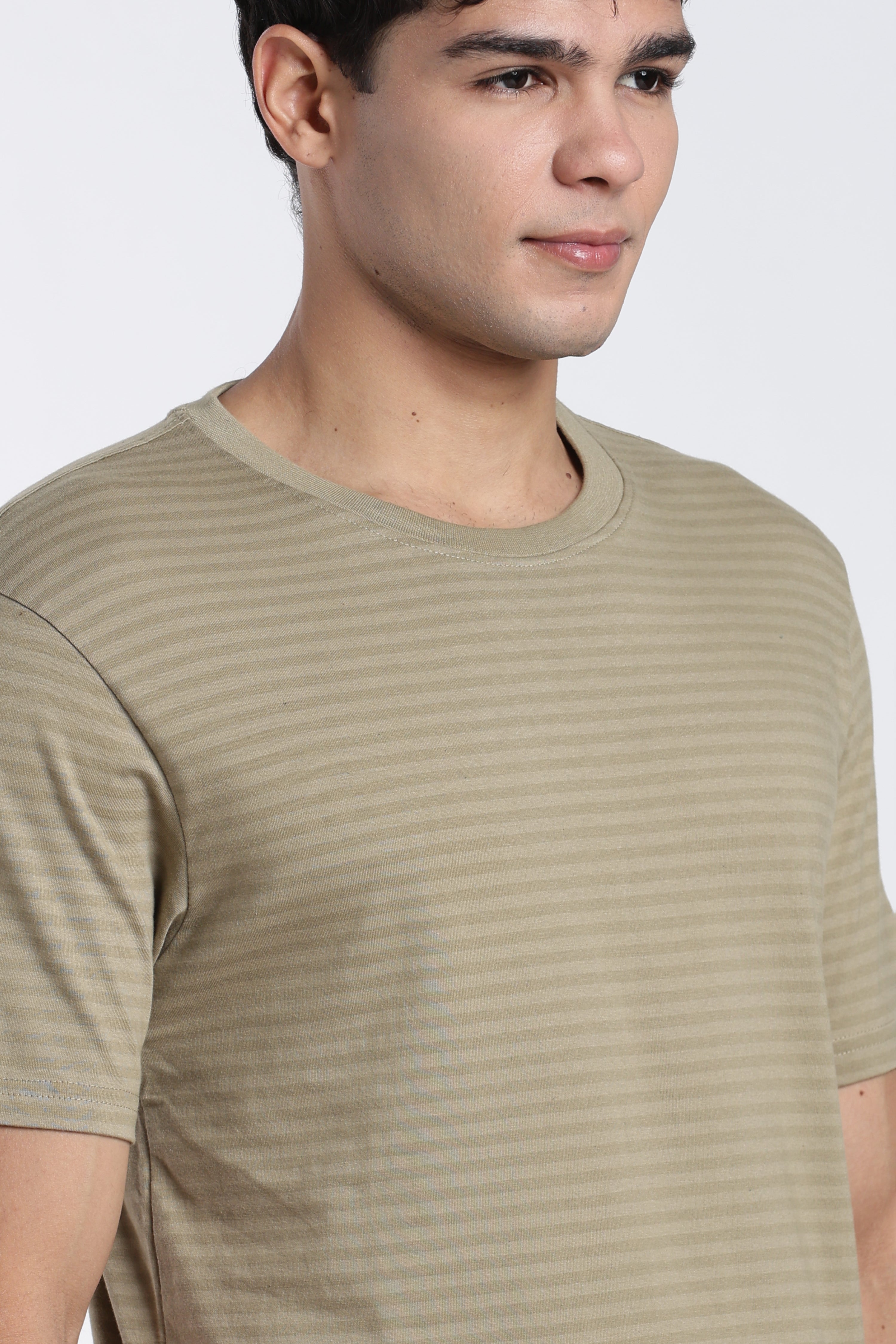Beige Striped Regular Fit T-Shirt for Men - Image 3
