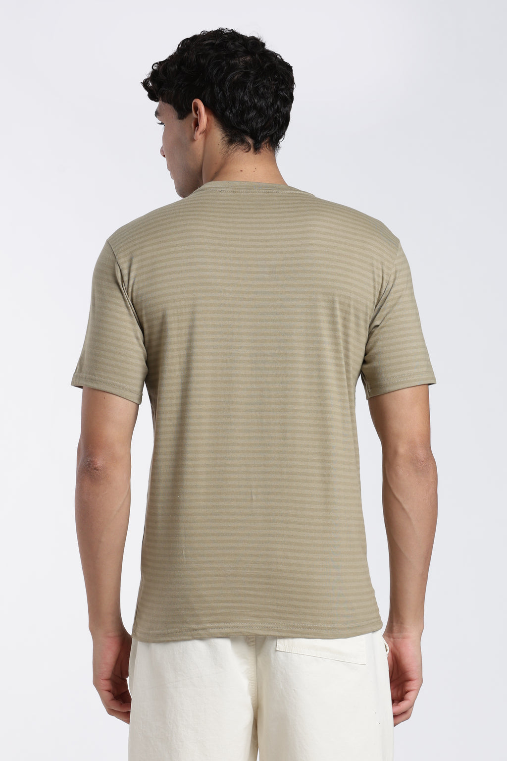 Beige Striped Regular Fit T-Shirt for Men - Image 5