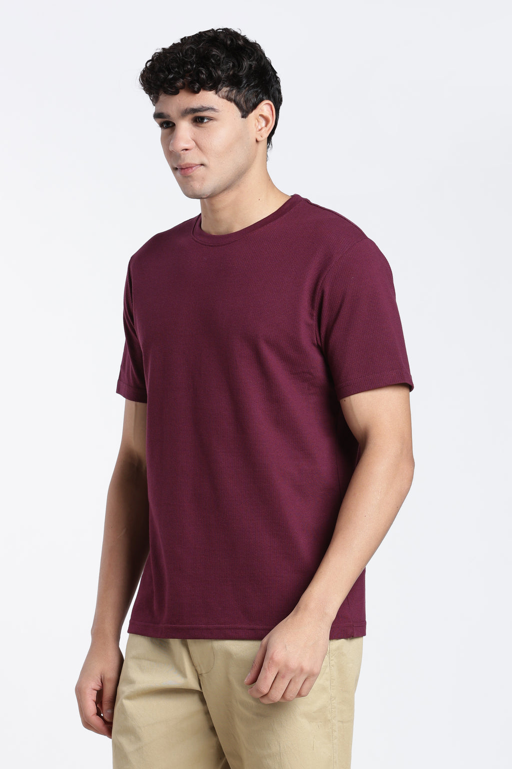 Wine Textured Regular Fit T-Shirt for Men - Image 3
