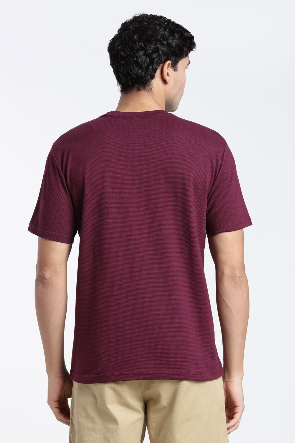 Wine Textured Regular Fit T-Shirt for Men - Image 4