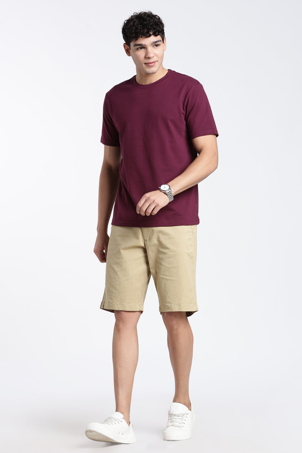 Wine Textured Regular Fit T-Shirt for Men - Image 5