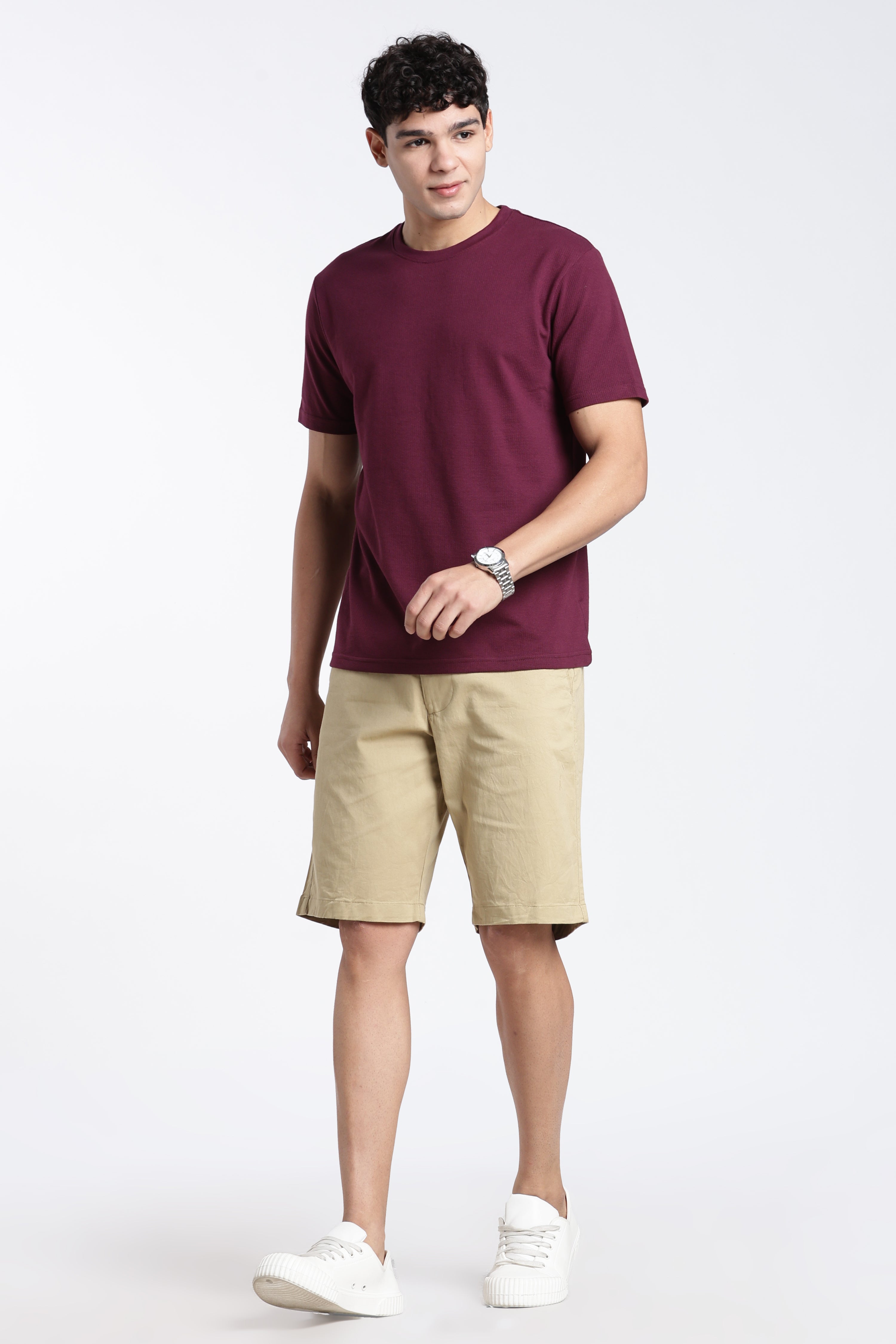 Wine Textured Regular Fit T-Shirt for Men - Image 5