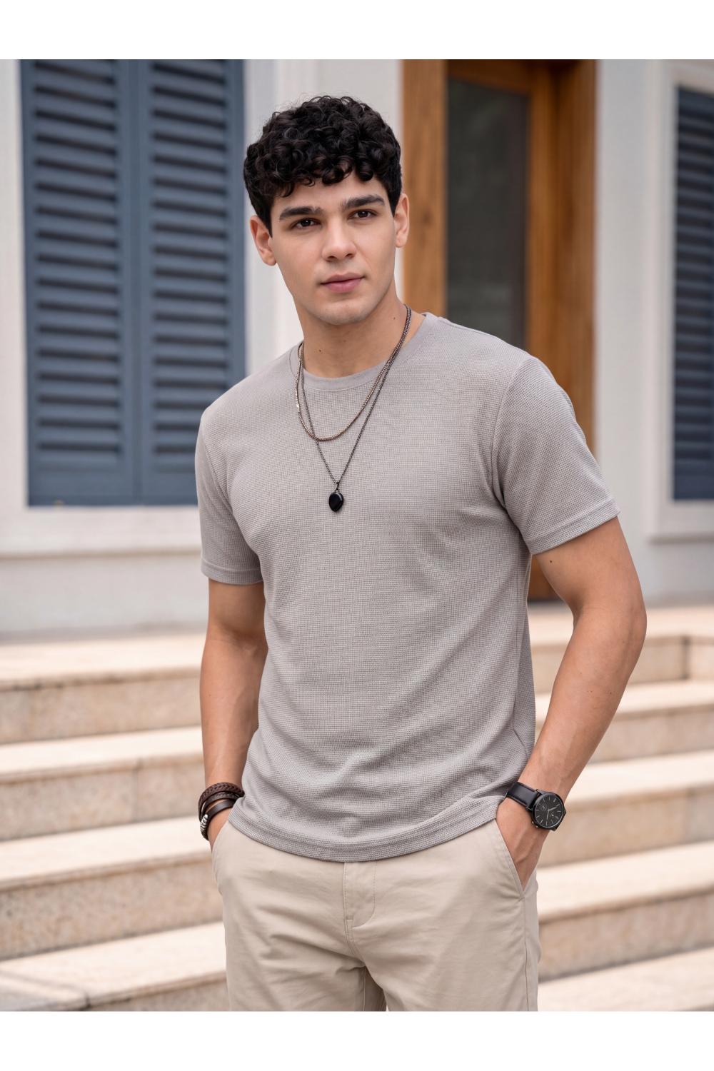 Grey Regular Fit T-Shirt for Men - Image 1