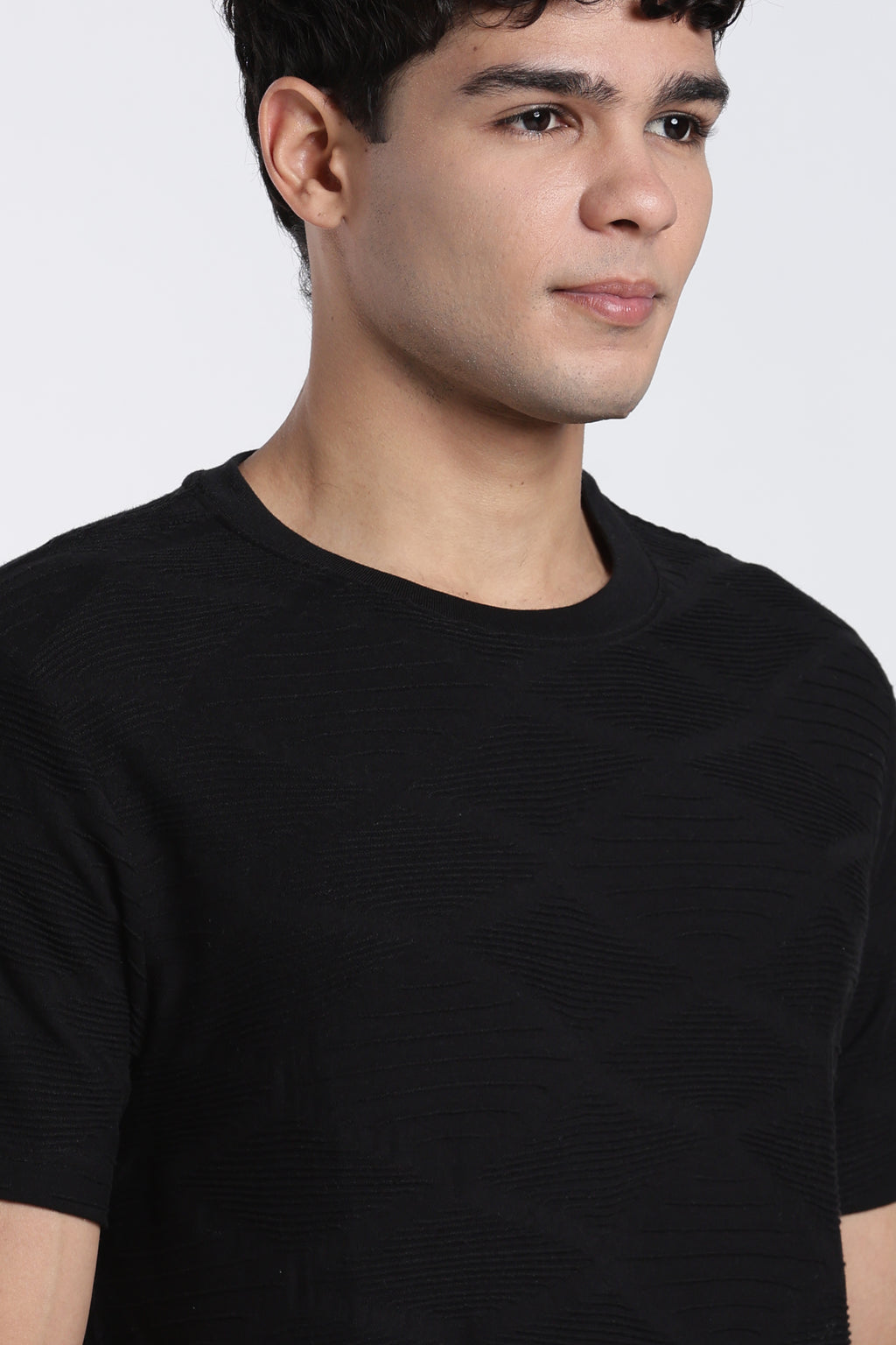 Black Textured Regular Fit T-Shirt for Men - Image 3