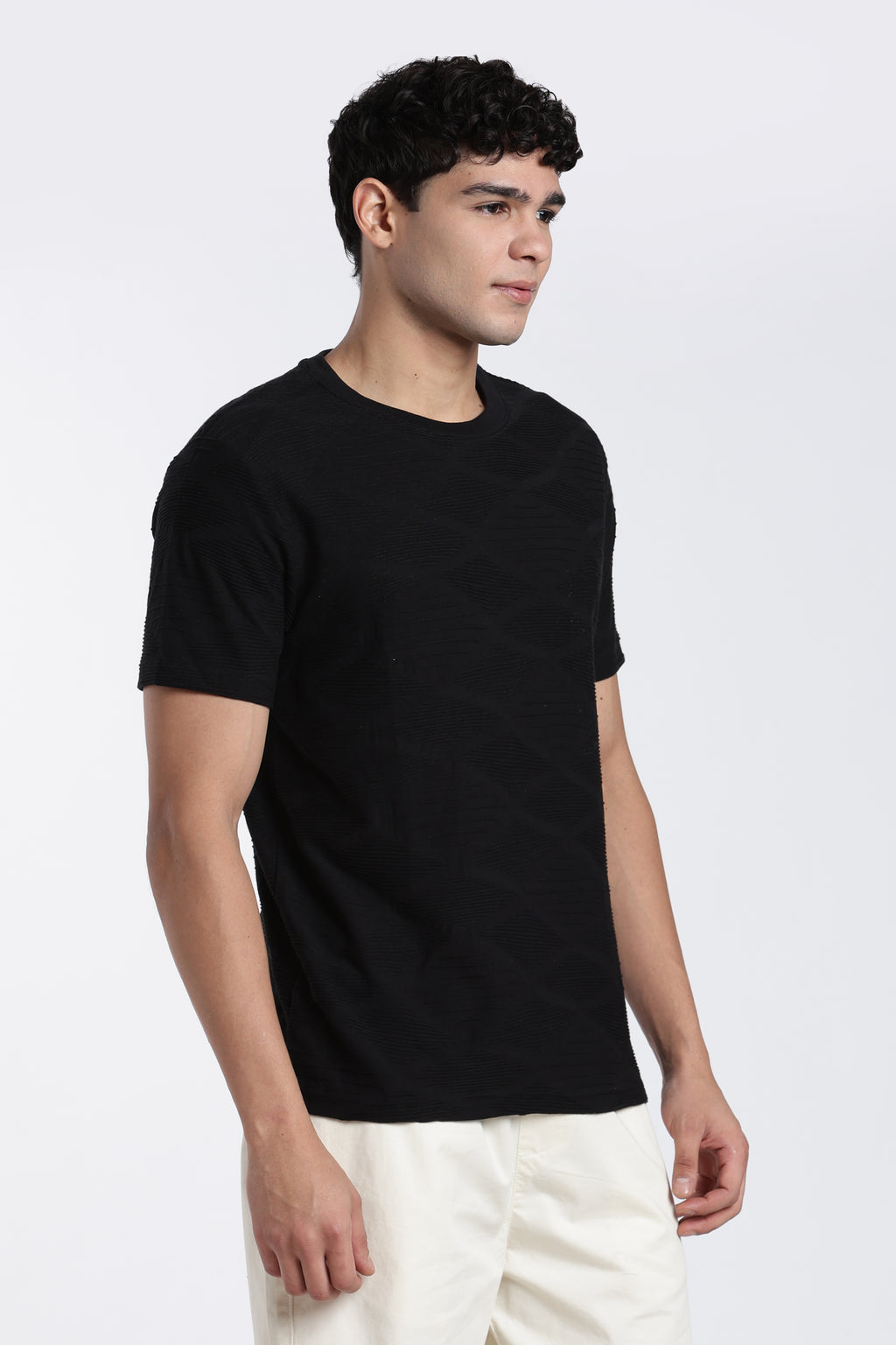 Black Textured Regular Fit T-Shirt for Men - Image 4