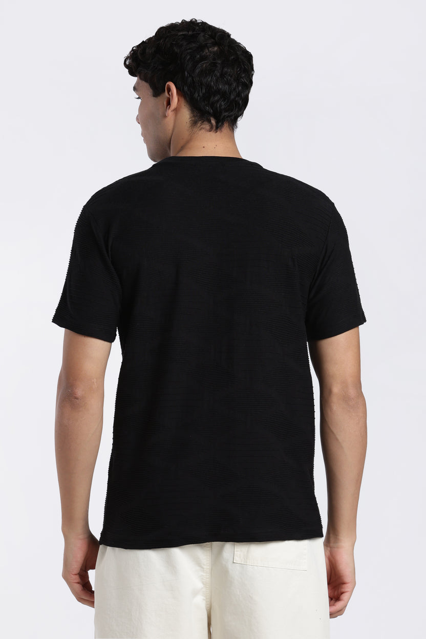 Black Textured Regular Fit T-Shirt for Men - Image 5