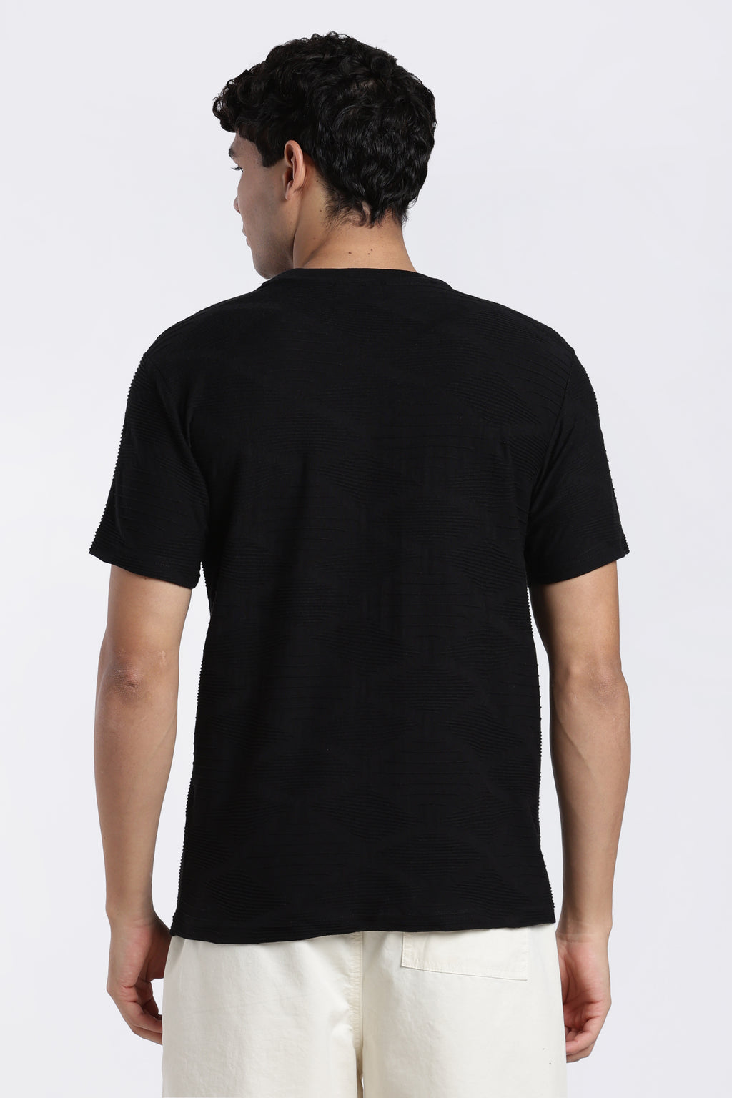 Black Textured Regular Fit T-Shirt for Men - Image 5