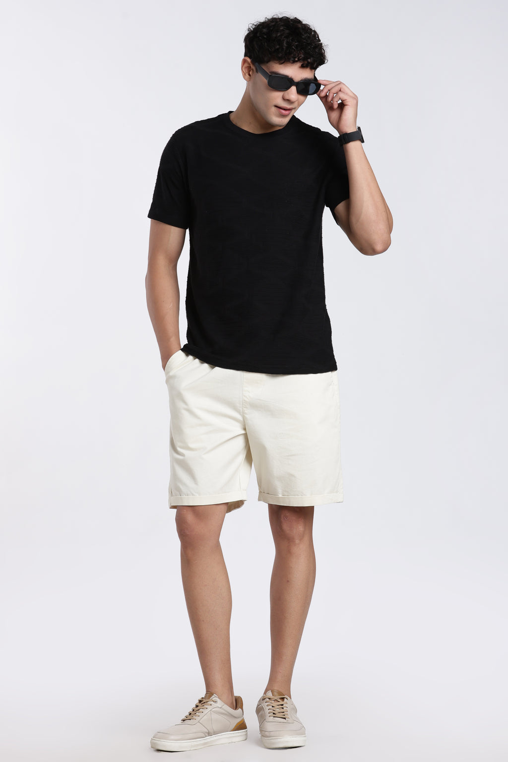 Black Textured Regular Fit T-Shirt for Men - Image 6