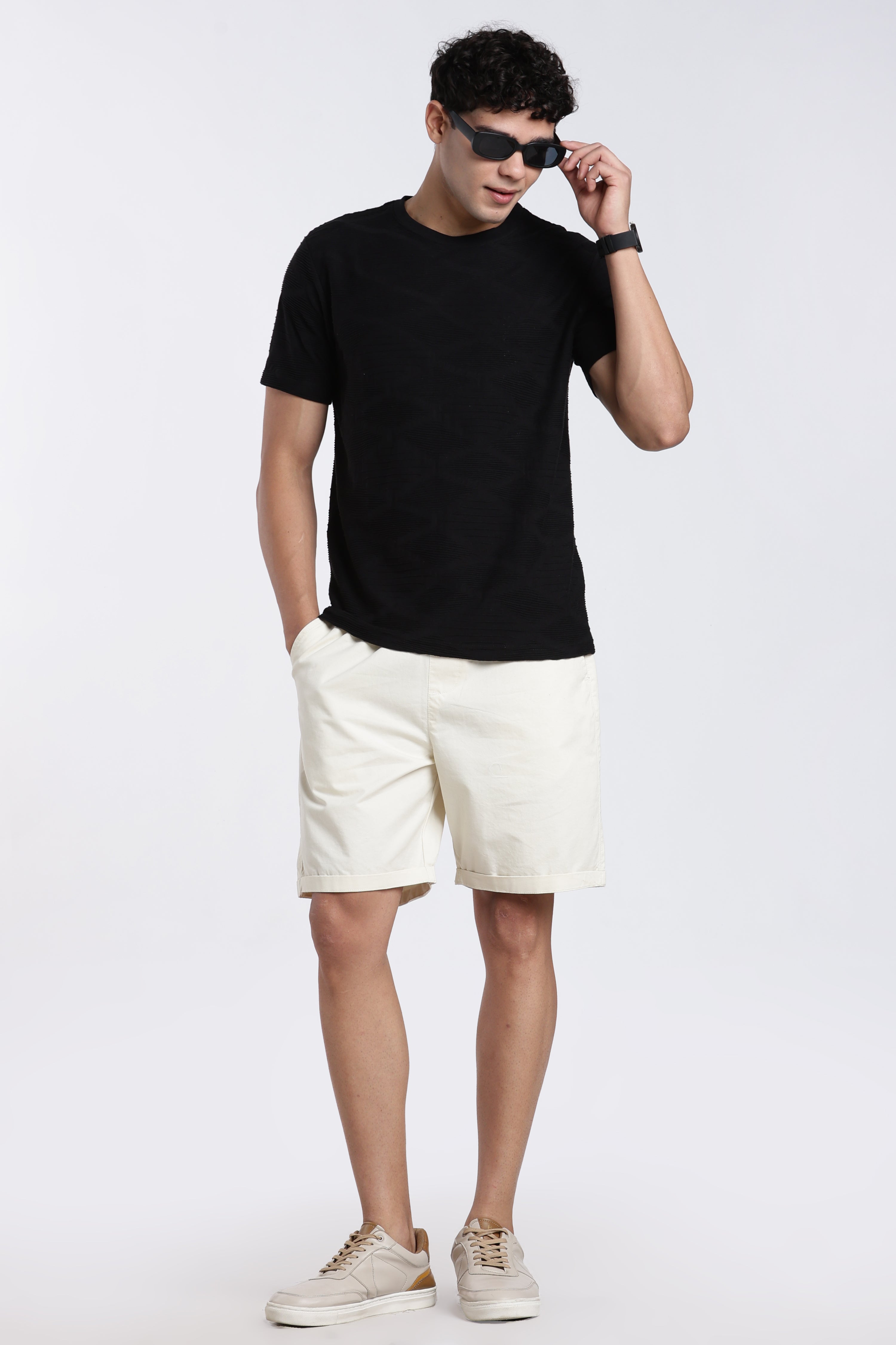 Black Textured Regular Fit T-Shirt for Men - Image 6