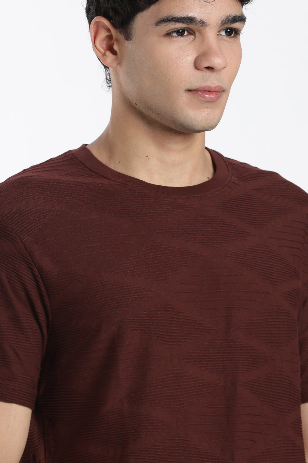 Maroon Textured Regular Fit T-Shirt for Men - Image 2