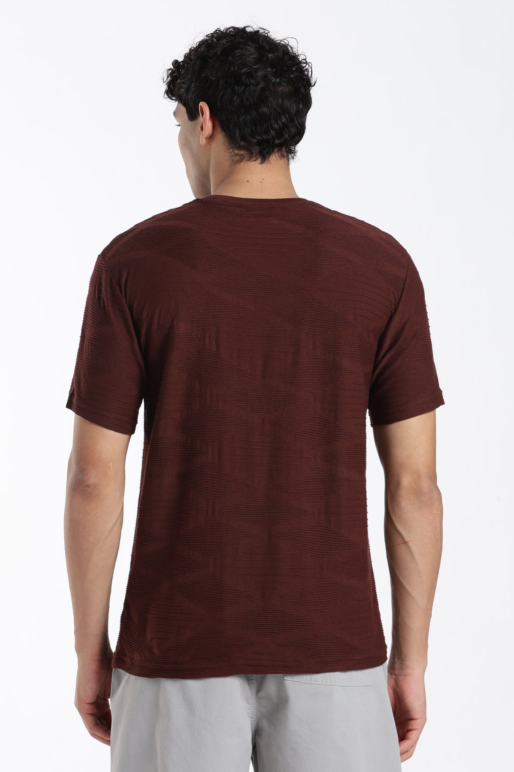 Maroon Textured Regular Fit T-Shirt for Men - Image 4