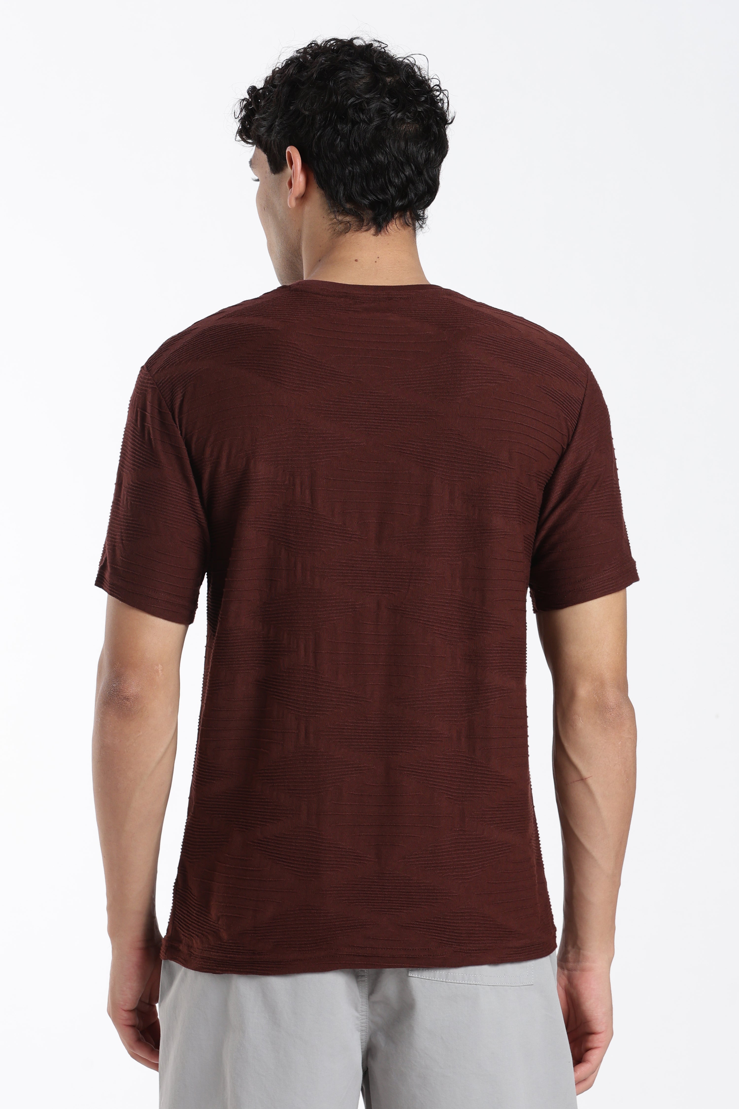Maroon Textured Regular Fit T-Shirt for Men - Image 4