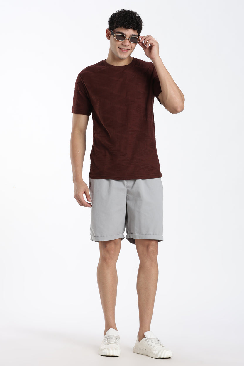 Maroon Textured Regular Fit T-Shirt for Men - Image 5