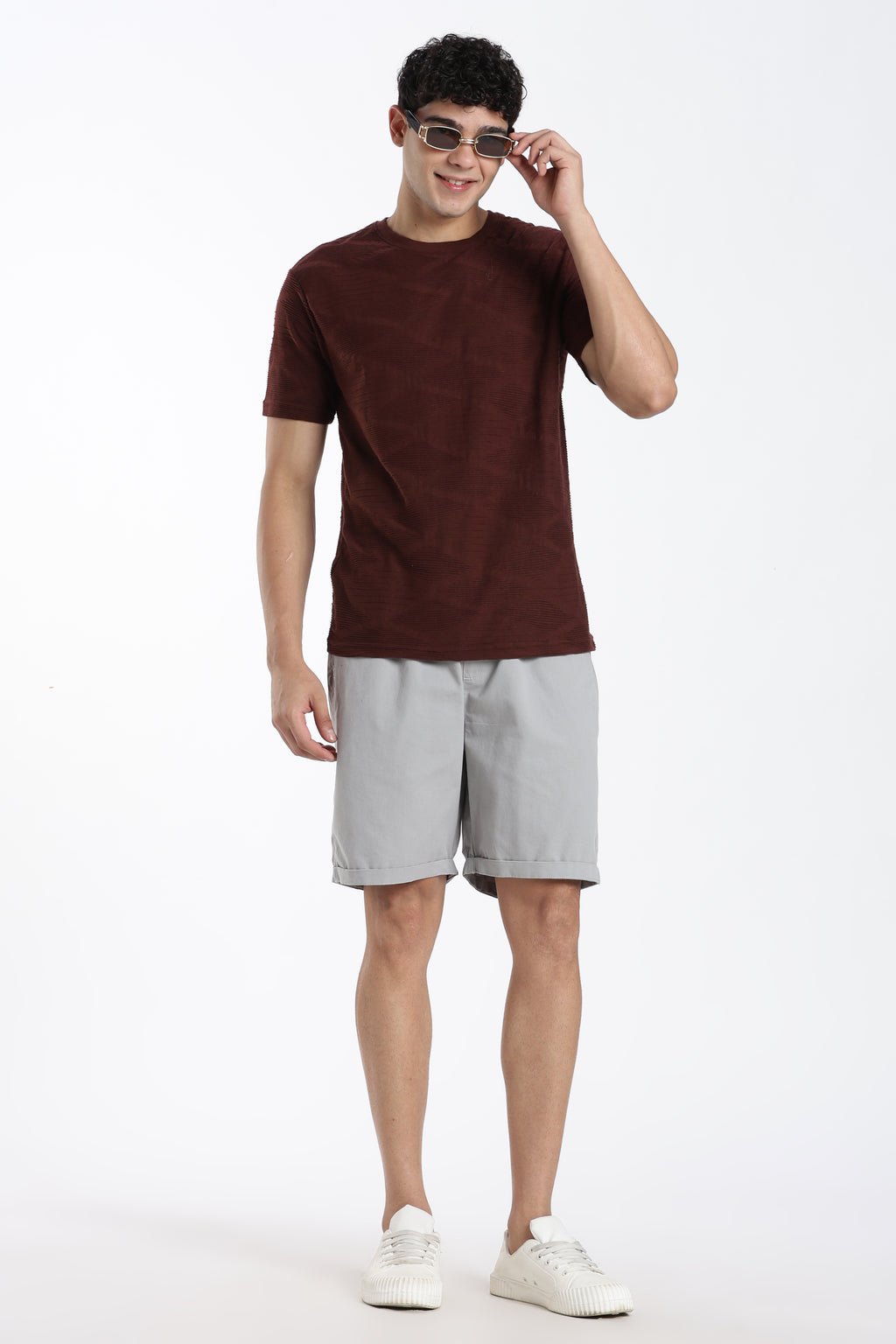 Maroon Textured Regular Fit T-Shirt for Men - Image 5